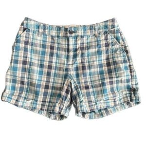 Sz10 Sonoma plaid cuffed shorts in blues and cream colours. GUC